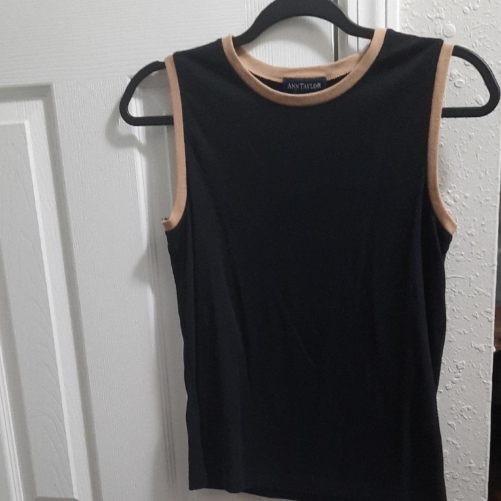 Ann Taylor Black Cardigan And Tank Top with Beige Accents